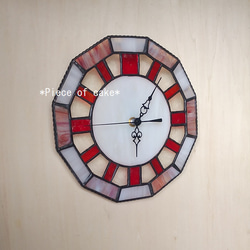 ステンドグラスの掛け時計＜レッド＞ (CL10A)＜壁掛け時計　クロック　赤　ホワイト クォーツ＞ 4枚目の画像