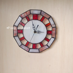 ステンドグラスの掛け時計＜レッド＞ (CL10A)＜壁掛け時計　クロック　赤　ホワイト クォーツ＞ 3枚目の画像