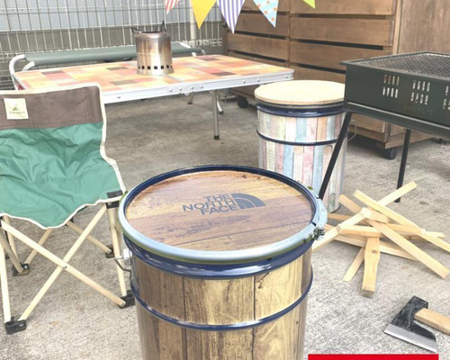 オープンペール缶 20L リメイクウッド仕上げ 薪入れ テーブルチェア