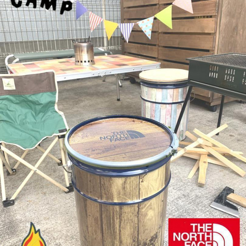 オープンペール缶 20L リメイクウッド仕上げ 薪入れ テーブルチェア  