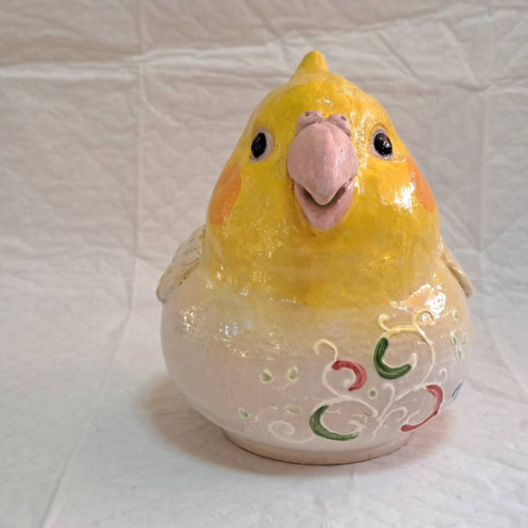 オカメインコ　小鳥ポット　オカメポット　ちゃんと使えないポット　300ml　花入れ　インテリア　陶器　H866 2枚目の画像