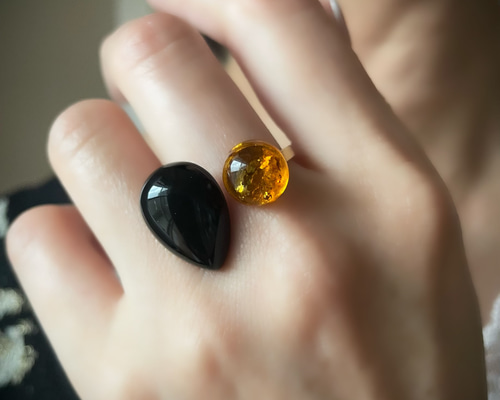 琥珀6000万年前のロマン】私だけの天然石フォークリング 天然石リング