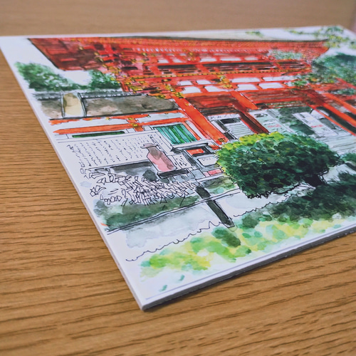 A4サイズ「京都 上賀茂神社」 京の水彩画工房 絵画 京の水彩画