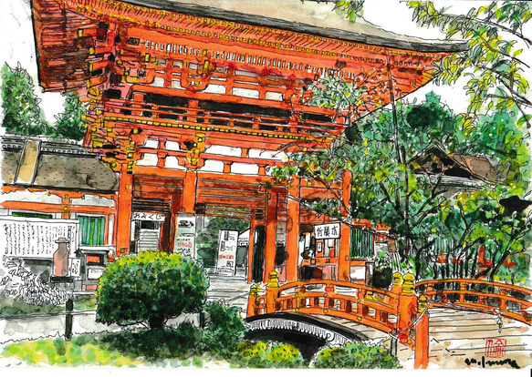 A4サイズ「京都　上賀茂神社」　京の水彩画工房　 6枚目の画像