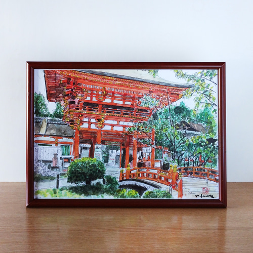 A4サイズ「京都 上賀茂神社」 京の水彩画工房 絵画 京の水彩画