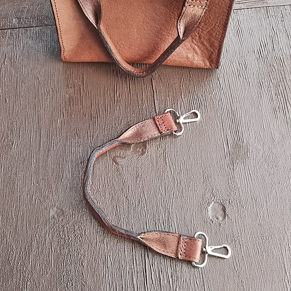 ナスカン付きバッグ持ち手 シンプル 本革 ヌメ革 サドルレザー PWH1 7枚目の画像