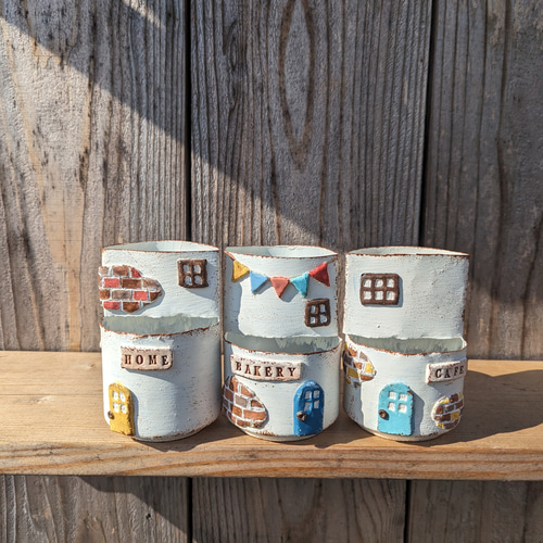 リメ缶 モルタル風 お家 お店 3個セット 多肉植物 その他インテリア