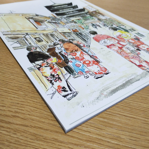 T. TAKESUE 水彩画 建物 約A4サイズ A4サイズ「京都 雪景色の八坂の塔」 京の水彩画工房 絵画 京の