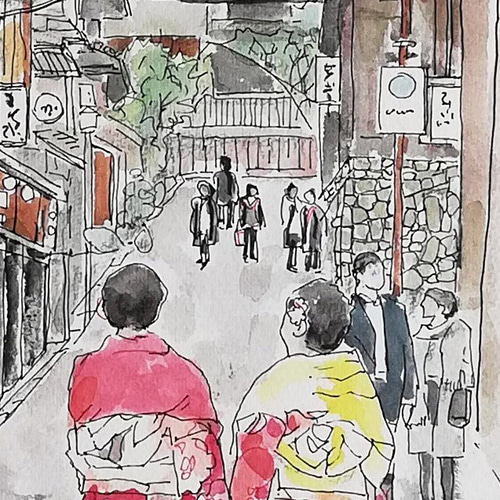 T. TAKESUE 水彩画 建物 約A4サイズ 5186681ea94592a4537da3aa357bd0