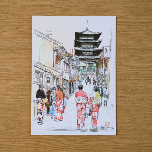 T. TAKESUE 水彩画 建物 約A4サイズ A4サイズ「 京都 先斗町」 京の水彩画工房 | iichi 日々の暮らし