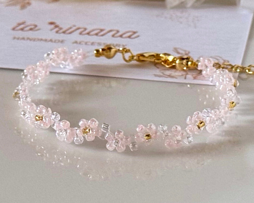 桜ビーズブレスレット 〔さくら サクラ ピンク アクセサリー