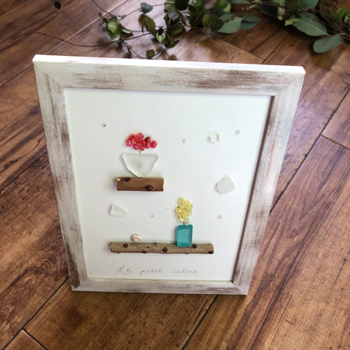 シーグラスアート 【春の花】ミモザ 菜の花 梅 南天 ＊ 屋久島 シェル