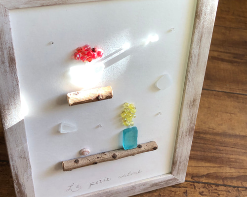 シーグラスアート 【春の花】ミモザ 菜の花 梅 南天 ＊ 屋久島 シェル