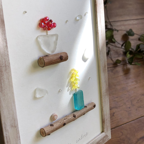 シーグラスアート 【春の花】ミモザ 菜の花 梅 南天 ＊ 屋久島 シェル