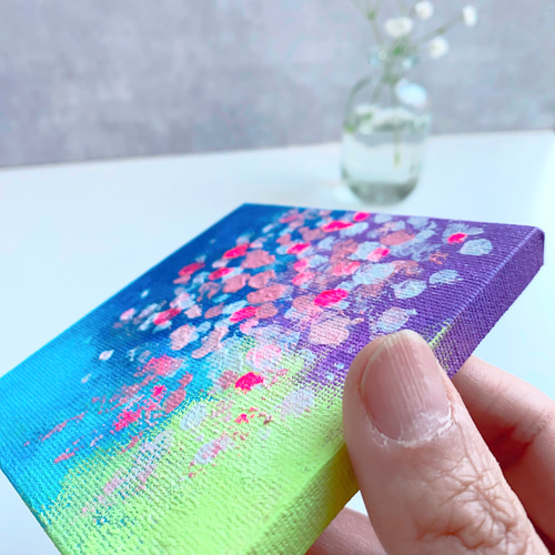 原画】抽象画 舞う桜 キャンバス 10cm角 送料無料 絵画 La