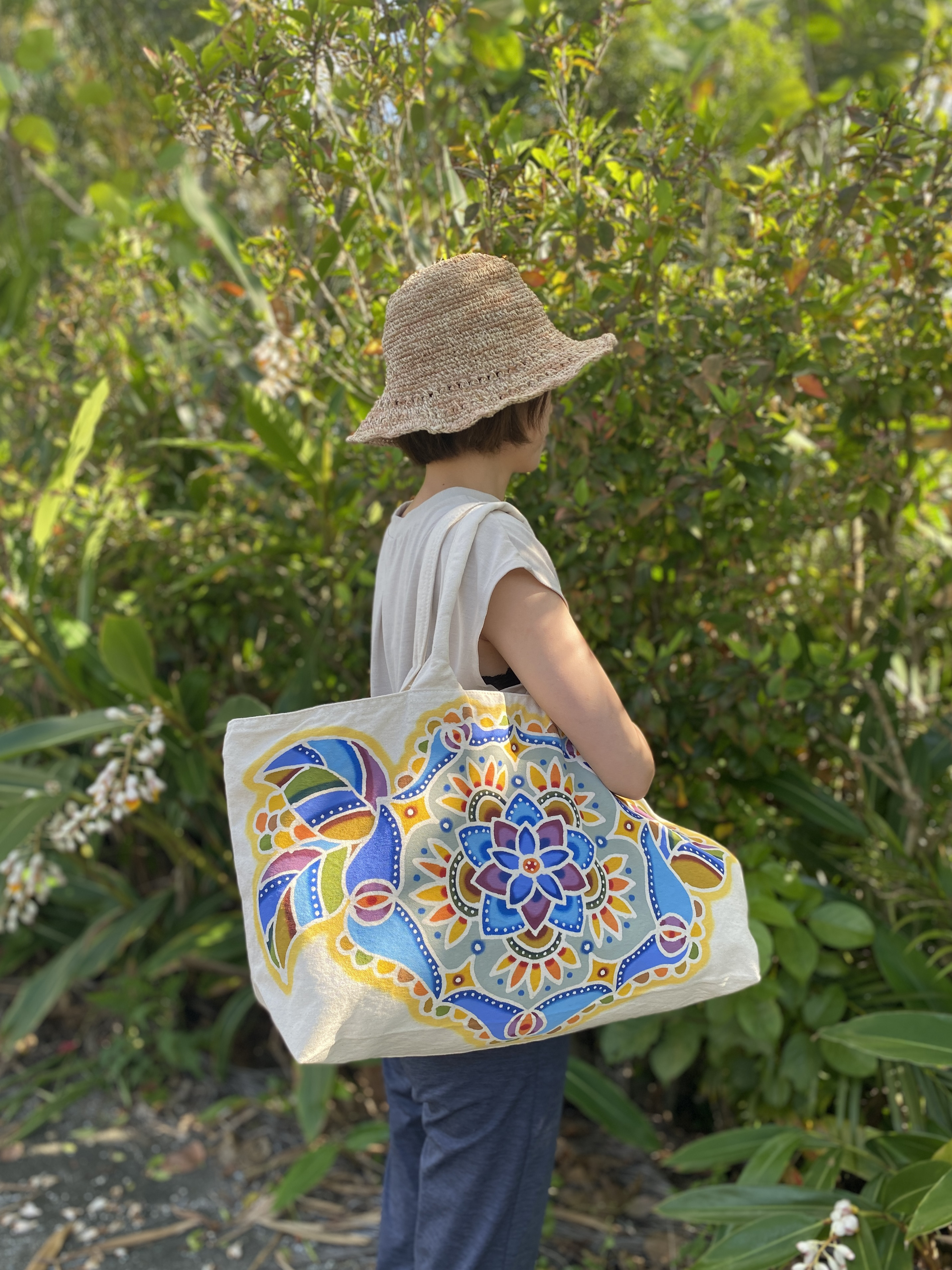 紅型筒引き染めトートバッグ hana mandala②