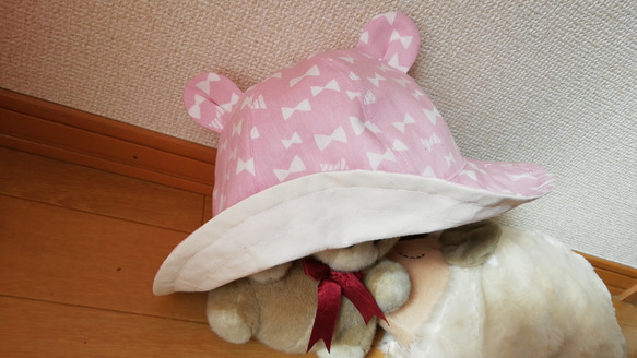 ベビー＆キッズクマ耳帽子帽子♥ピンクリボン♥4サイズ46～52cm 4枚目の画像