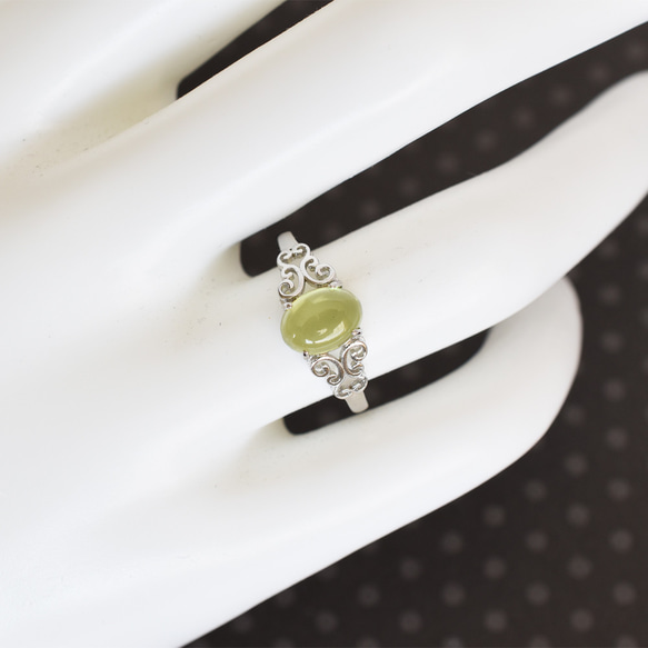 ペリドット指輪、リング：蝶の透かし装飾：緑色：アンティーク：ピンク、シルバー：Creema限定【送料無料】 6枚目の画像