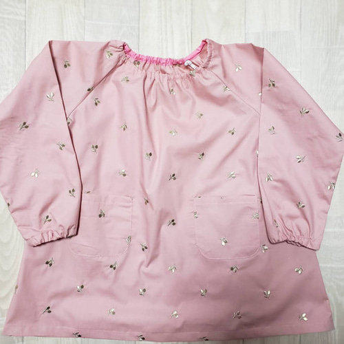 数量限定【*80〜150】 さくらんぼ刺繍 ライトピンク 総柄 長袖スモック