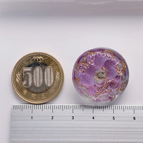 チェコガラスボタン 桔梗 シルバー/薄ピンク/ゴールド 27mm