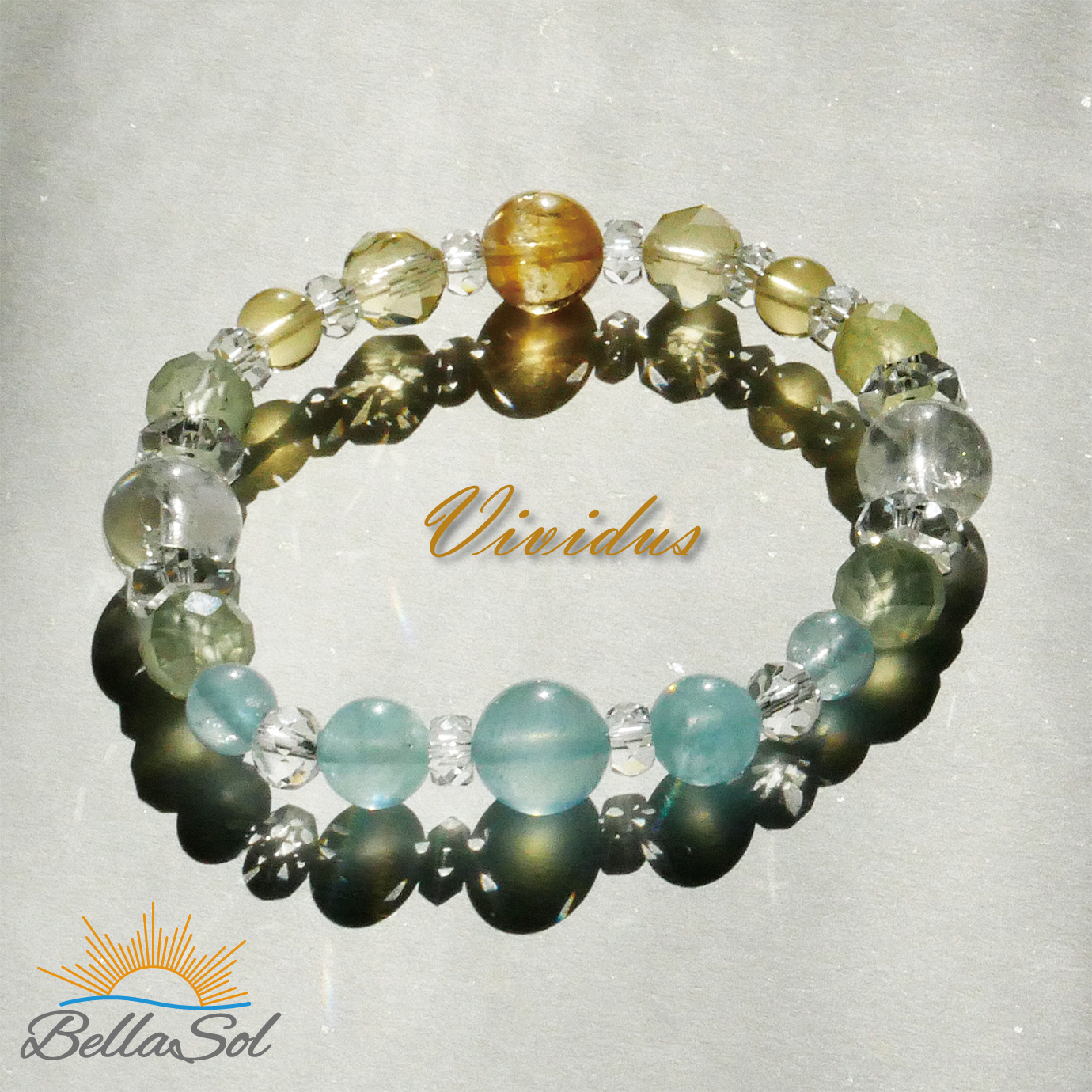 直観力と内なる美しさを引き出す、究極の癒しのブレスレット～マニカラン水晶、プレナイト、シトリン、アクアマリン～