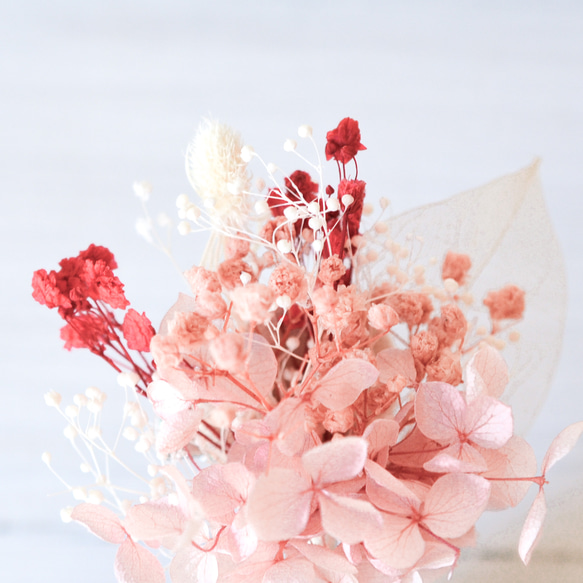 ＜プリザーブドフラワー＞ピンク紫陽花とかすみ草の2wayブーケコサージュ　ハレの日（卒業・卒園・入学・入園） 3枚目の画像