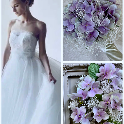 ♡ももページ♡紫陽花ウェディングブーケgreen&white♡ ウェディングブーケ】大輪のホワイト紫陽花が美しい リュクスな