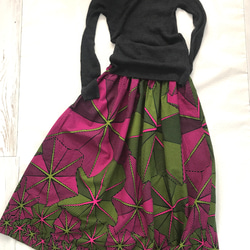 【受注製作】アフリカン綿プリント　腰シャリング　マキシ丈スカート 4枚目の画像