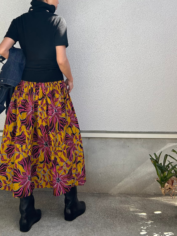 【受注製作】アフリカン綿プリント　腰シャリング　ロング　スカート 9枚目の画像