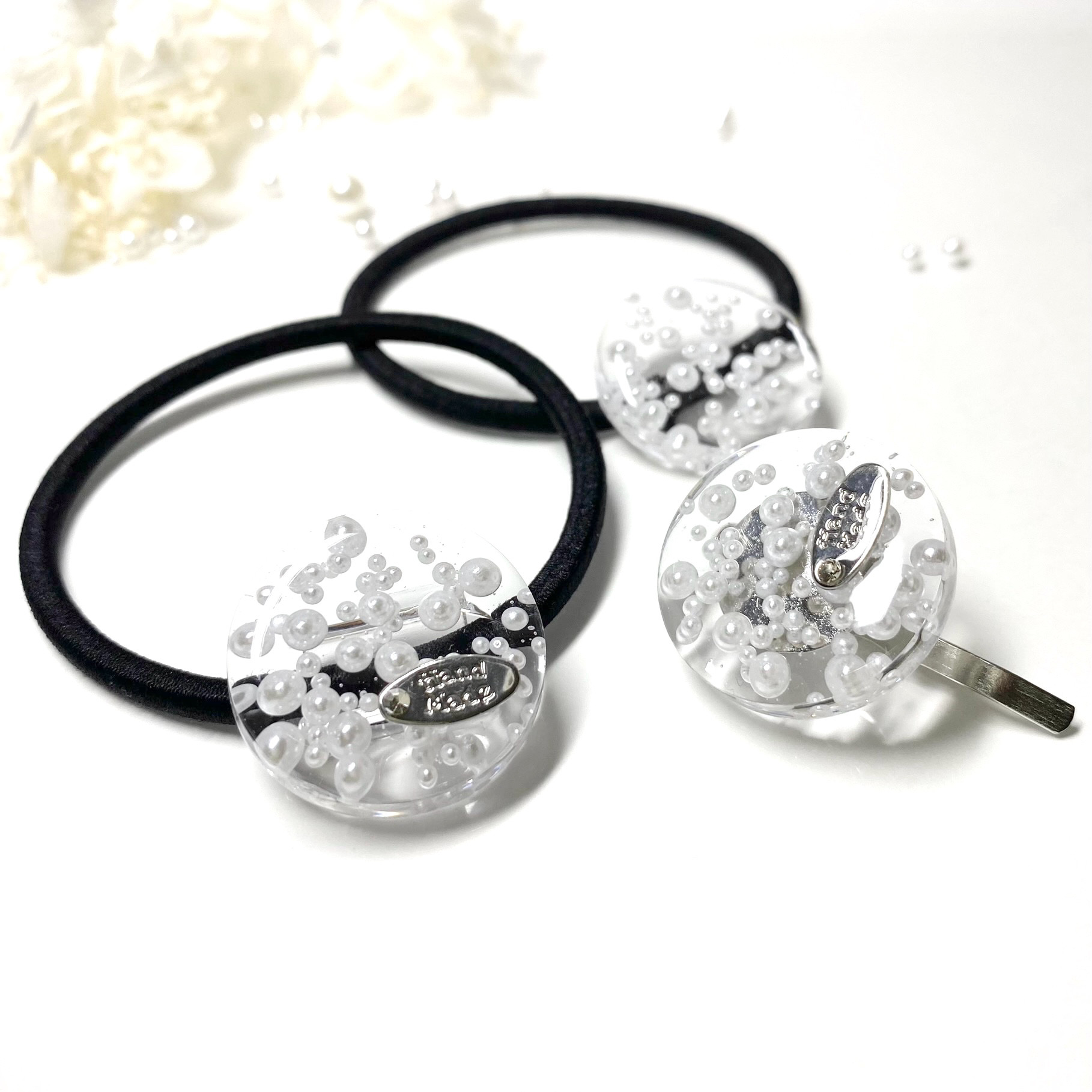 レジンヘアゴム、トイプードルと大輪ひまわり・再販不可 半幅帯