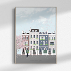 四季の街 春】インテリア アートポスター 春色 桜 街並み Étape70