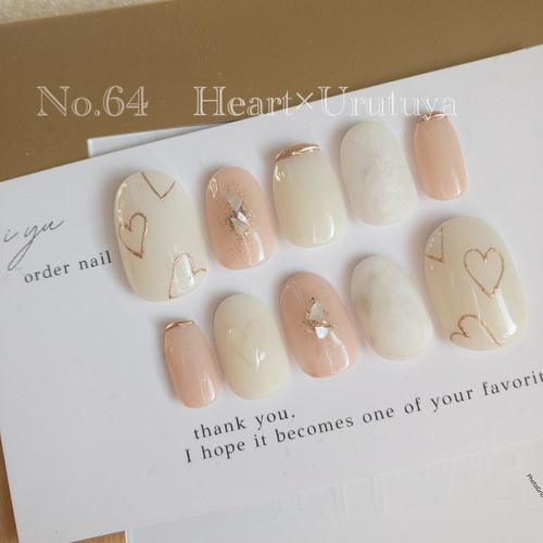 ネイルチップ No.64 サイズオーダー ハート ニュアンス かわいい 春  