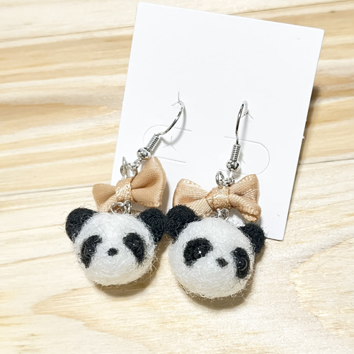 ぱんだちゃん♡ブラック」ハンドメイド ピアス イヤリング 