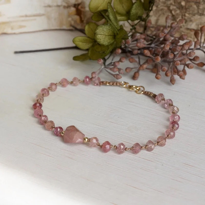 トルマリンのシルクコードブレスレット（ピンク）BR-CO-47-pink