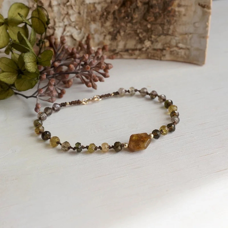 トルマリンのシルクコードブレスレット(ブラウンMix）BR-CO-47-brownMix