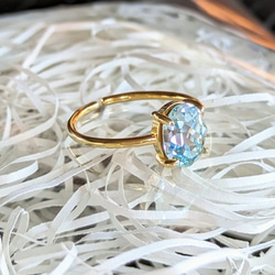 柔らかな水面の輝きブルー アクアマリンaquamarineリング/18Kgp.SV925フリーサイズ可 4枚目の画像