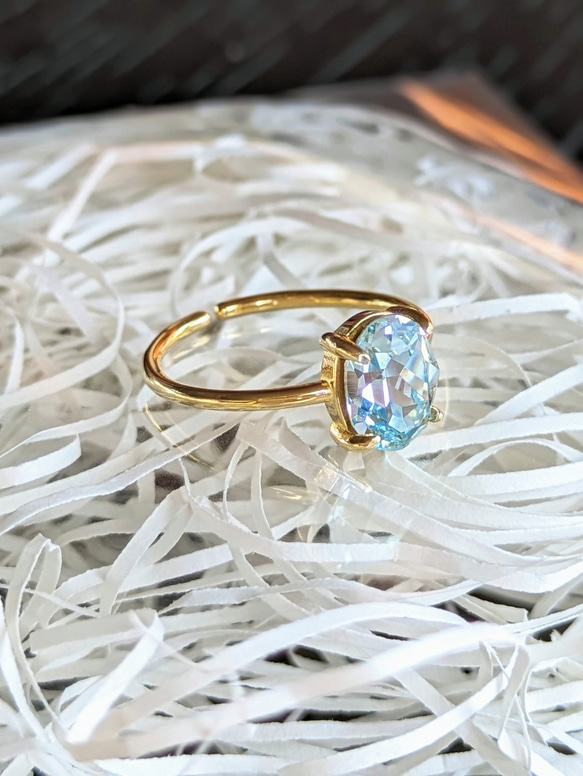 柔らかな水面の輝きブルー アクアマリンaquamarineリング/18Kgp.SV925フリーサイズ可 4枚目の画像