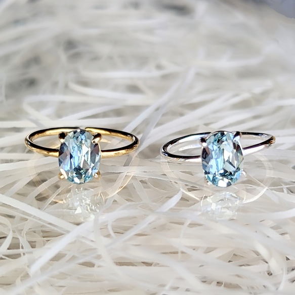 柔らかな水面の輝きブルー アクアマリンaquamarineリング/18Kgp.SV925フリーサイズ可 6枚目の画像