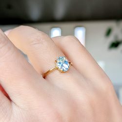 柔らかな水面の輝きブルー アクアマリンaquamarineリング/18Kgp.SV925フリーサイズ可 9枚目の画像