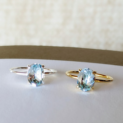 柔らかな水面の輝きブルー アクアマリンaquamarineリング/18Kgp.SV925フリーサイズ可 2枚目の画像