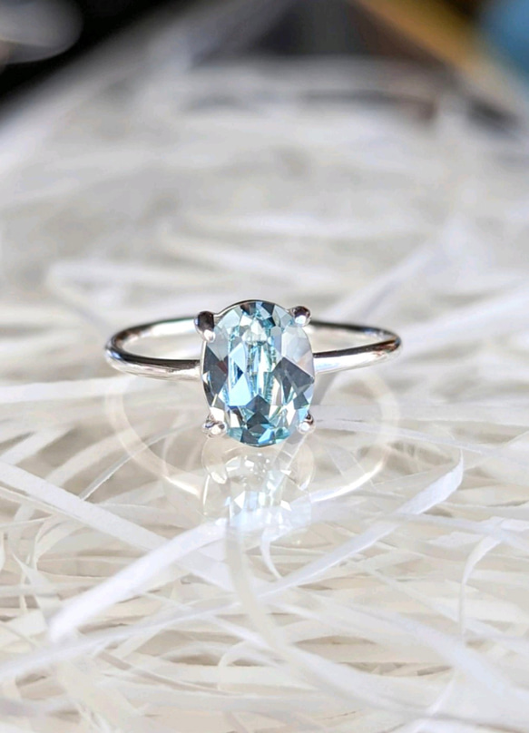 柔らかな水面の輝きブルー アクアマリンaquamarineリング/18Kgp.SV925フリーサイズ可 5枚目の画像