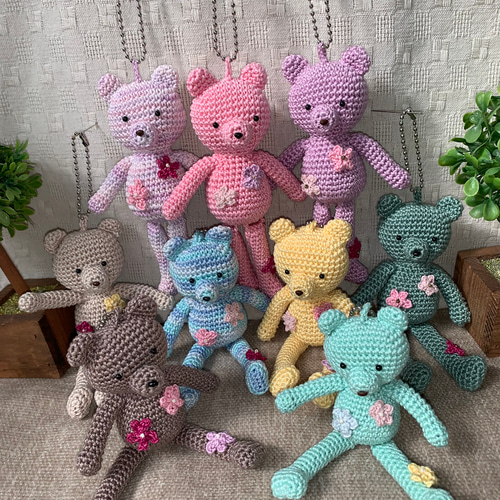 編みぐるみ くまのチャーム（ピンク） あみぐるみ Knit＊Jyona