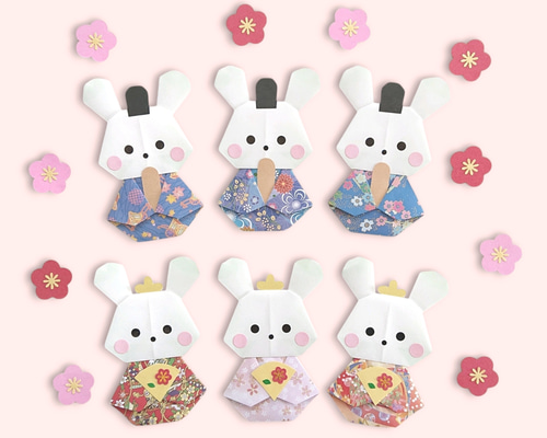 シーグラスアート　うさぎのお雛様　ピンクのヘビさんのお正月　三日月にゃんこ♡ ヴィンテージハンドメイド・手芸 - シーグラスアート うさぎの