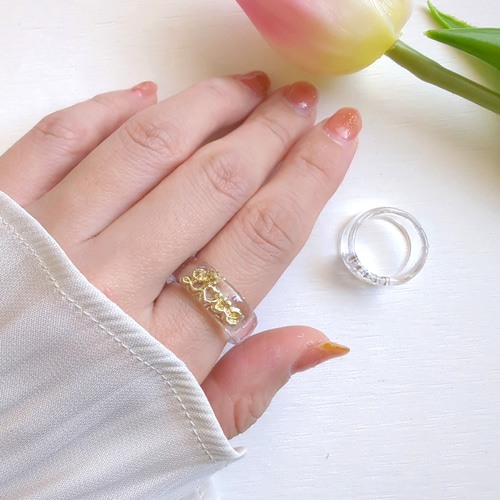 選べる】♡ Love ♡ すっきりシンプルなレジンリング ゴールド