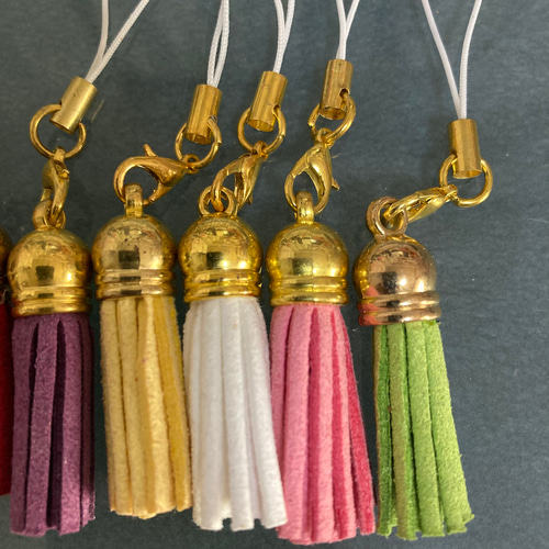 ハンドメイド タッセルストラップ 緑と黄色　101102 タッセル ゴールド（金） 10本セット 手芸 装飾 ハンドメイド