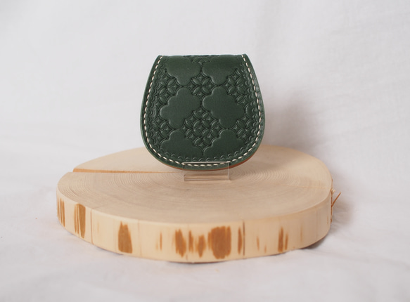 スクイーズ コインケース　H-BOX 市松　バイカラー 緑　栃木レザー　薄型 小銭入れ 1枚目の画像
