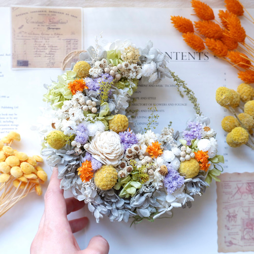 春 ミモザイエロー ミモザ ハーフリース お月様 三日月 ドライフラワー  