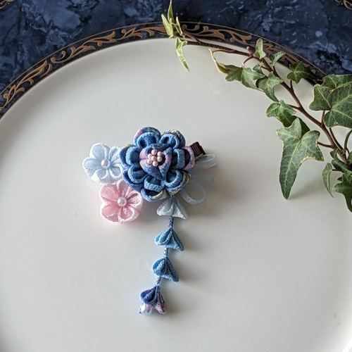 つまみ細工髪飾りベビークリップ、ミニヘアクリップ[作品No187