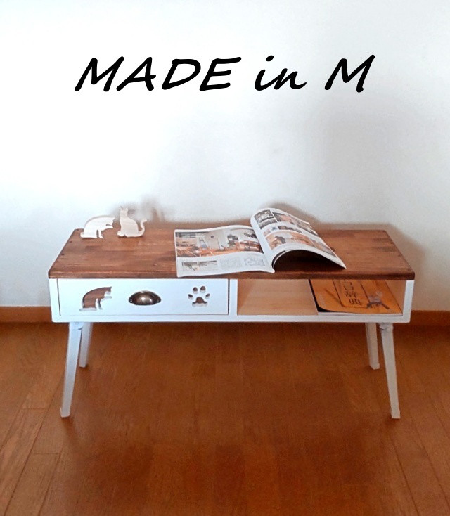 (値下げ)猫家具 ローテーブル　猫と一緒 ガラス 正方形 引き出し付き 値下げ)猫家具 ローテーブル 猫と一緒 ガラス 正方形 引き出し