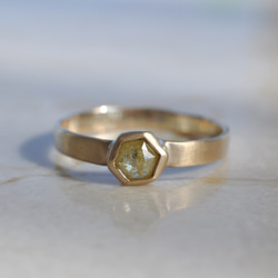 【K10】Natural Diamond ring  hexagon　ナチュラルダイヤモンド リング 1枚目の画像